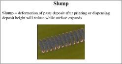 Slump = deformation of paste deposit after printing or dispensing deposit height will reduce while surface expands