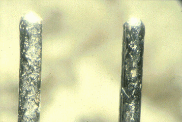 Figure 10: These brass pins should have been plated with 1-2µm copper Figure 10: These brass pins should have been plated with 1-2µm copper