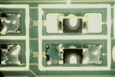 Figure 2: Adhesive contamination on the pad surface caused this solder skip Figure 2: Adhesive contamination on the pad surface caused this solder skip